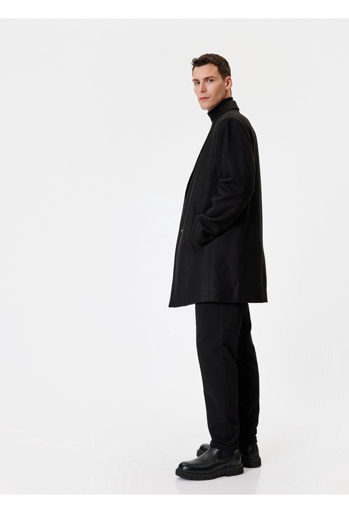 KOTON, Palton slim fit cu revere decupate, Negru