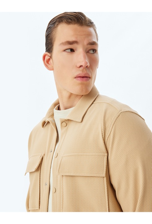 KOTON, Jacheta-camasa cu buzunare pe piept, Maro camel, 3XL