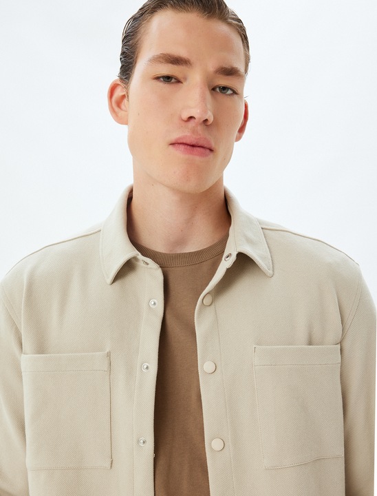 KOTON, Jacheta din amestec de bumbac cu capse, Bej, 3XL