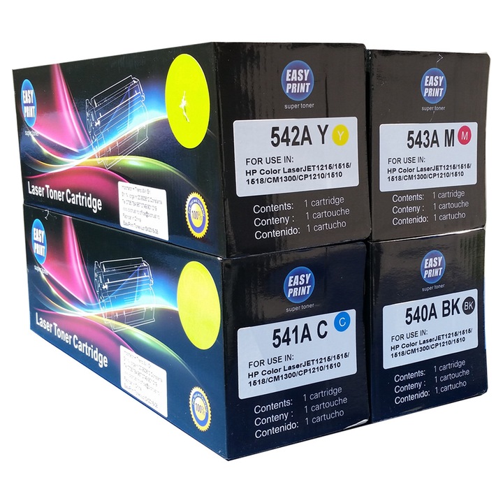 Set tonere EASY PRINT Negru/Cyan/Magenta/Galben, 1x 2200 + 3x 1400 pag, compatibil CB540A/CB541A/CB542A/CB543A