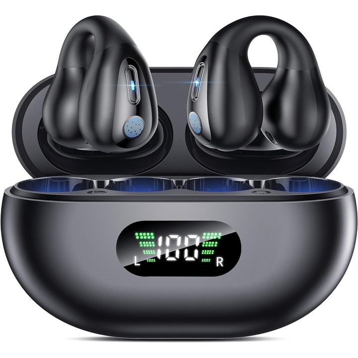 Vezeték nélküli Bluetooth 5.3 fejhallgató, sportfejhallgató Beépített mikrofon fül-akasztóval és fülakasztóval, vezeték nélküli töltőtokkal és kijelzővel