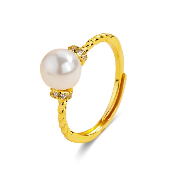 Női gyűrű, Haiaveng, gyöngy, cirkon, arany, állítható nyílás