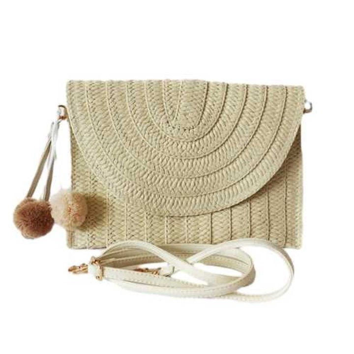 Szalma táska, fonott design, 28x20cm, kétféle hordmód, többszínű