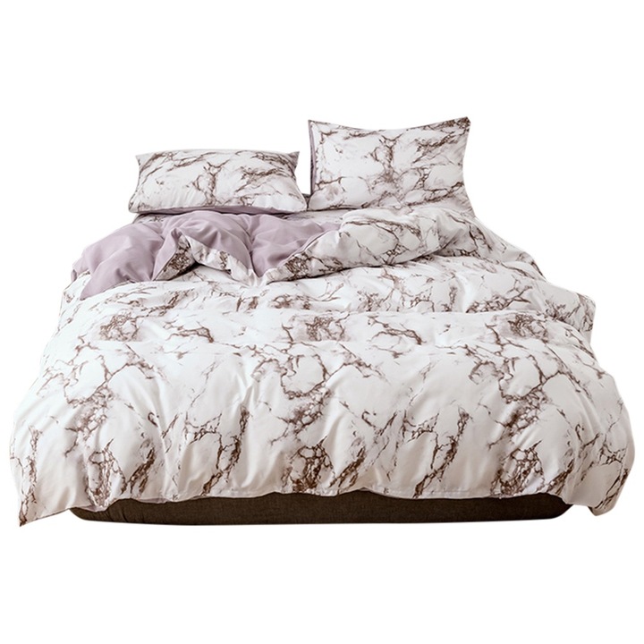 3 darabos szett, poliészter, márványos, paplanhuzat, párnahuzat ágynemű szett, EU dupla méret (barna)