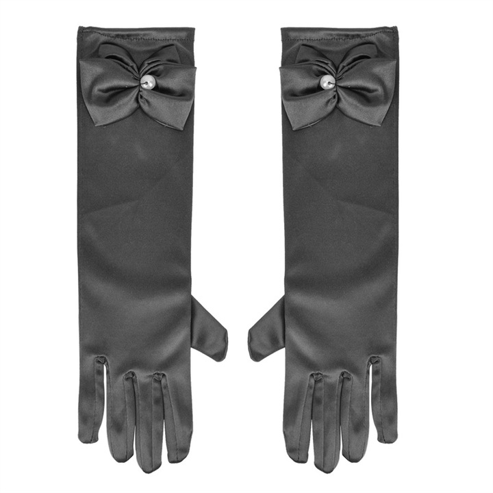 Manusi pentru fetite, Enforose, cu fundita si perla, negru, L