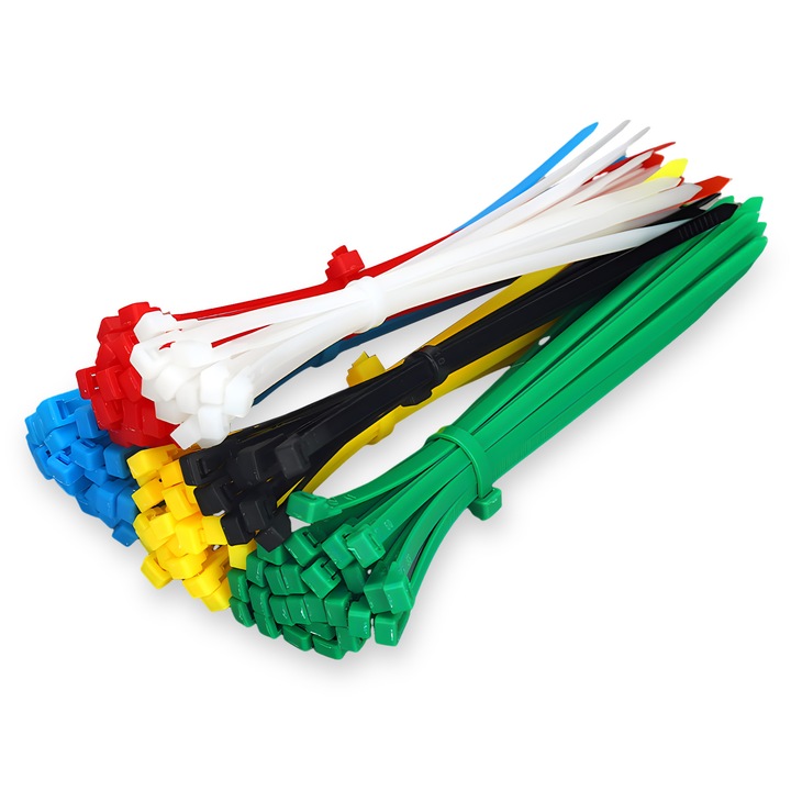 Комплект от 100 найлонови кабелни връзки с цип, Enforose, 200x4.8мм, многоцветни, устойчиви на UV лъчи