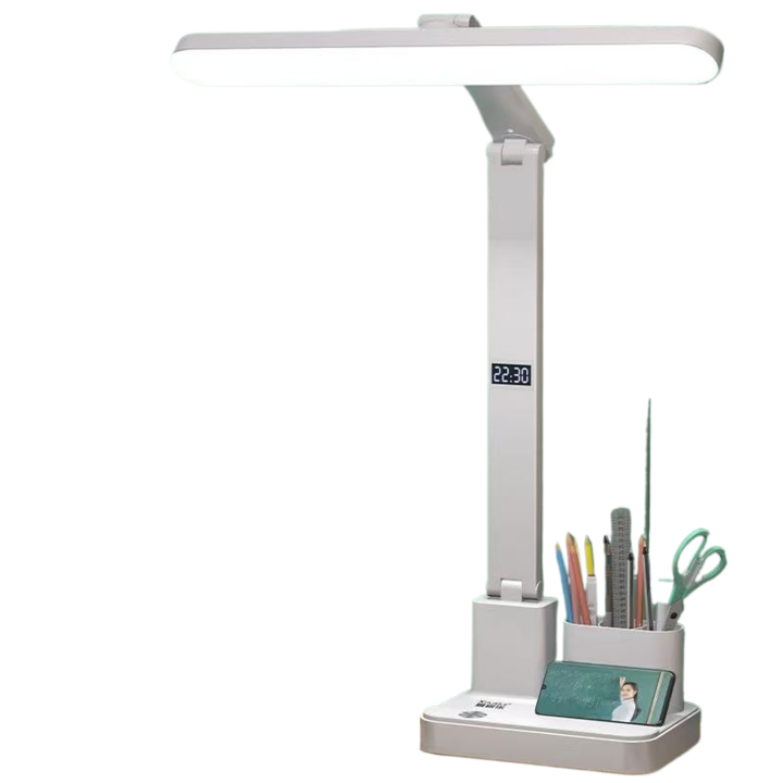 Смарт LED настолна лампа със защита за очите, бяла, димируема, с дигитален екран