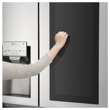 Side by Side LG Door in Door GSX961NSAZ, 601, Clasa A++, Full NoFrost, InstaView, Dispenser apa, Compresor Inverter linear, Display LED, SmartDiagnosis, WiFi, Raft sticle, H 179 cm, Argintiu