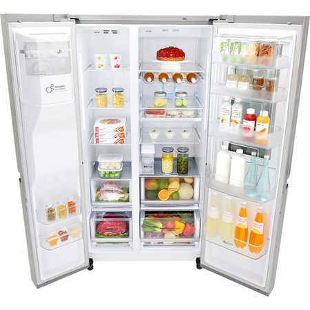 Side by Side LG Door in Door GSX961NSAZ, 601, Clasa A++, Full NoFrost, InstaView, Dispenser apa, Compresor Inverter linear, Display LED, SmartDiagnosis, WiFi, Raft sticle, H 179 cm, Argintiu
