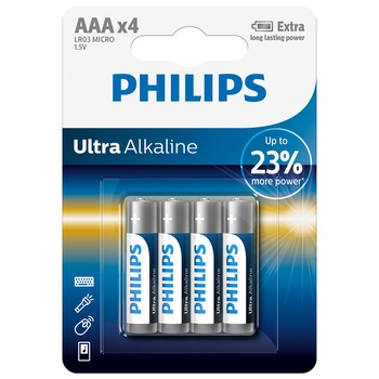 Baterii Philips Ultra Alkaline AAA,4 buc Baterii Philips Ultra Alkaline AAA,4 buc