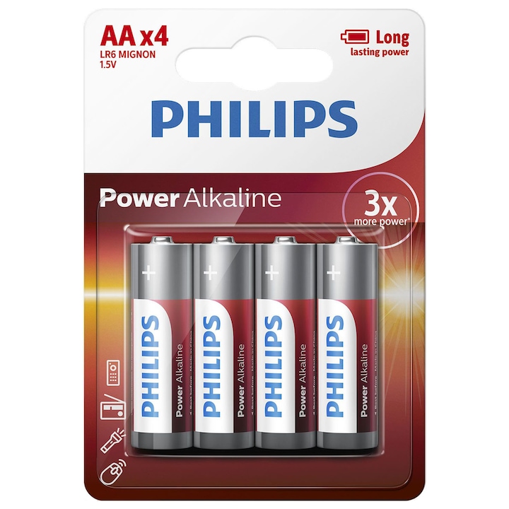 Батерии Philips Power Alkaline AA, 4 броя/блистер