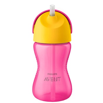 Cana cu pai Philips Avent SCF798/02, 12 luni, 300 ml, Roz/Galben Cana cu pai Philips Avent SCF798/02, 12 luni, 300 ml, Roz/Galben