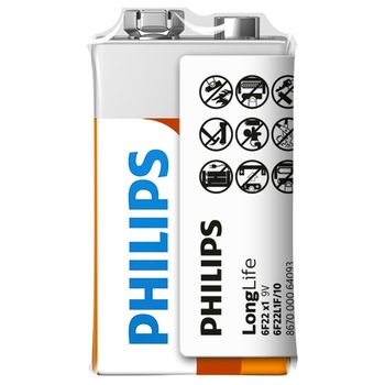 Baterie Philips LongLife 9V 1-foil w/ sticker Baterie Philips LongLife 9V 1-foil w/ sticker