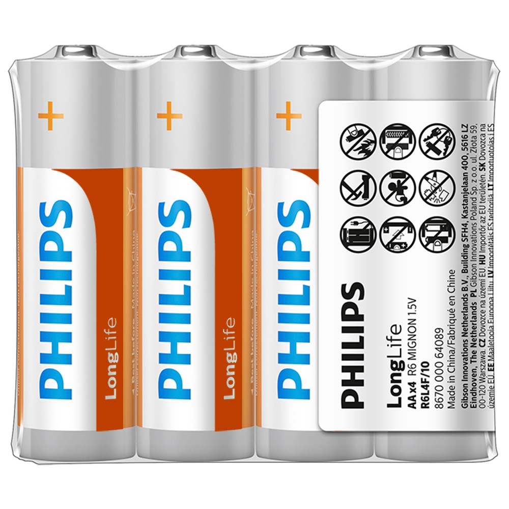 Baterii Philips LongLife AA 4-foil w/ sticker