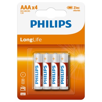 Baterii Philips LongLife AAA 4-blister Baterii Philips LongLife AAA 4-blister