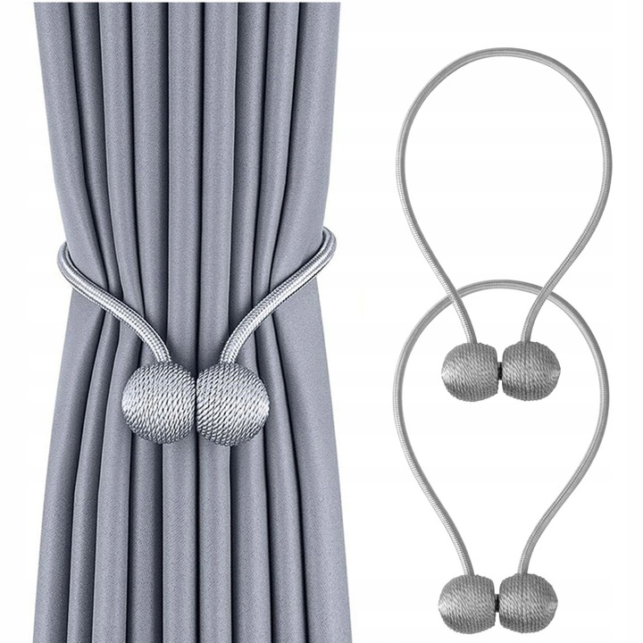 Set 2 snururi perdele, PrzydaSie.pl, plastic, argintiu, 50 cm