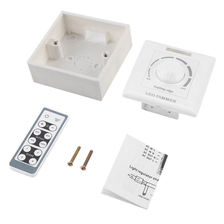 Dimmer reglabil cu telecomanda IR, Fokelyi, alb, 200W, 8.6x8.6x5.5cm