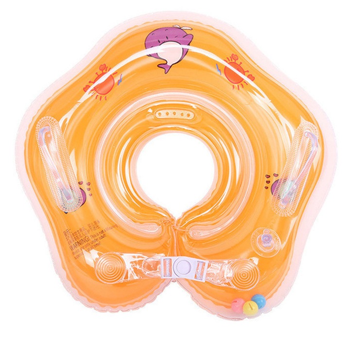 Бебешки пояс за плуване Enforose, прозрачен, екологично PVC, двуслоен дизайн, оранжев, 40x40см