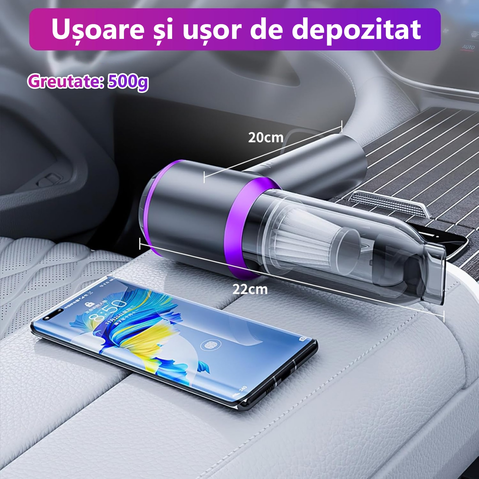Aspirator Portabil pentru Casa si Masina, JFYU, Aspirator de Mana Portabil cu acumulator 2 in 1, 15000 Pa, putere 100W, 3 Viteze, 80.000 rot/min, Incarcare Type-C, Functie Suflanta, Aspirare Uscata/Suflare/Vacuum, pentru Casa si Masina, Argintiu