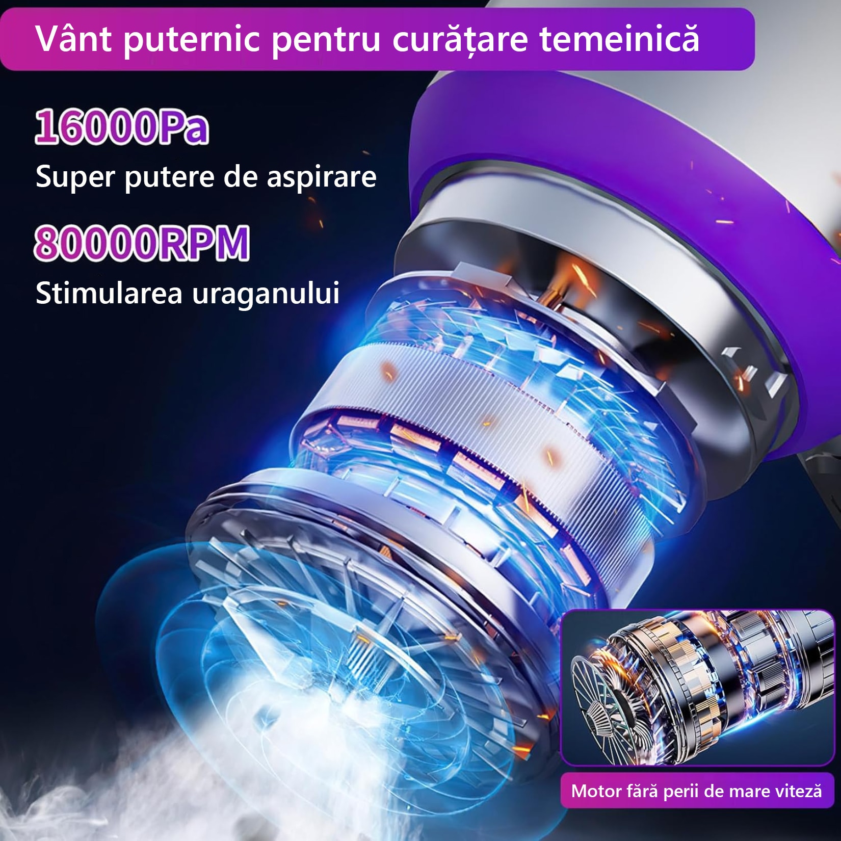 Aspirator Portabil pentru Casa si Masina, JFYU, Aspirator de Mana Portabil cu acumulator 2 in 1, 15000 Pa, putere 100W, 3 Viteze, 80.000 rot/min, Incarcare Type-C, Functie Suflanta, Aspirare Uscata/Suflare/Vacuum, pentru Casa si Masina, Argintiu