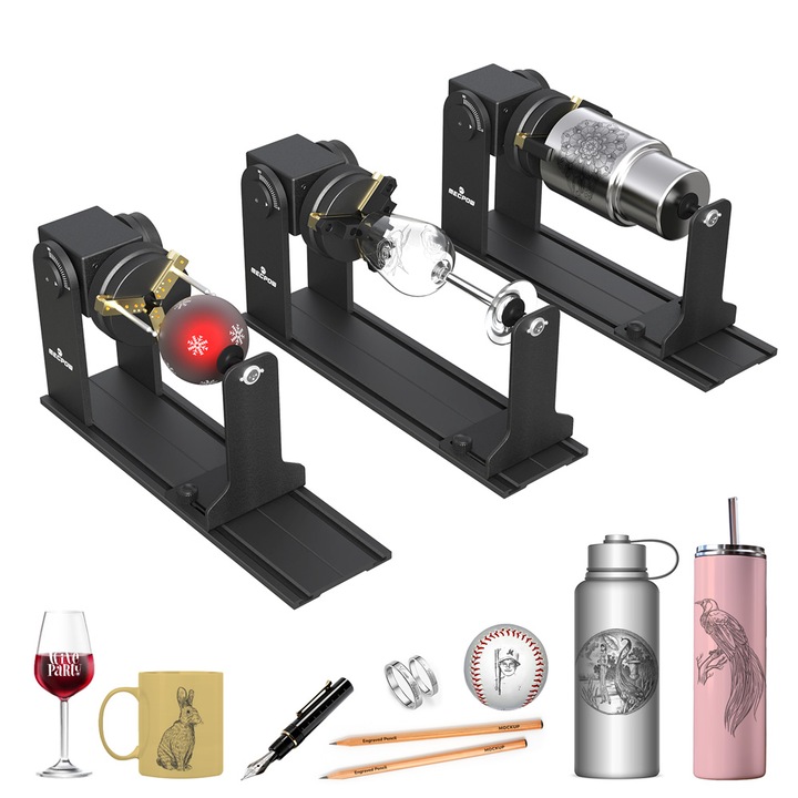 Modul de Gravare Laser, Modul cu role rotative Mecpow G5, 5W, 240mm, 360 x 76 x 120mm, reglare precisa a unghiului, bucata rotativa de 360°, motor treptat de 42 mm, DIY pentru Mecpow X3, X3 Pro, X5, X5Pro, pentru inele, bratari, obiecte circulare