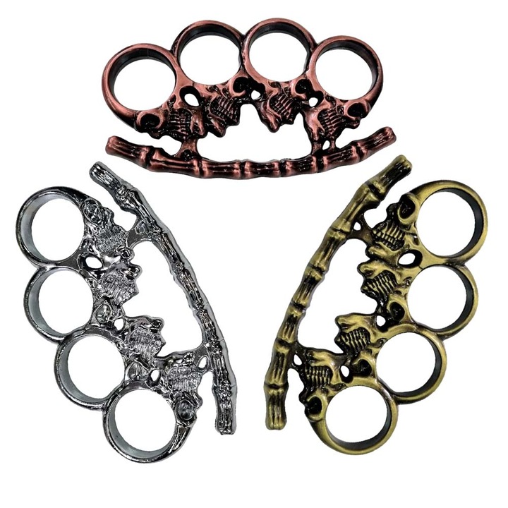 Set 3 pumnal tip box, rozeta autoaparare, din metal, cap de mort, 1 cm grosime, dalimag