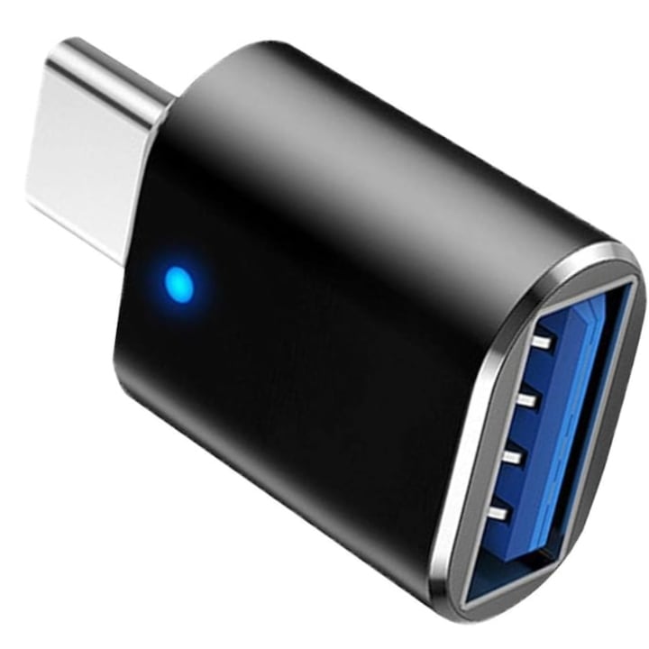 Adapter, USB-C dugó – USB 3.0 aljzat, laptophoz, mobiltelefonhoz, billentyűzethez, USB Stick, univerzális, hordozható, tartós, Plug and Play, fekete