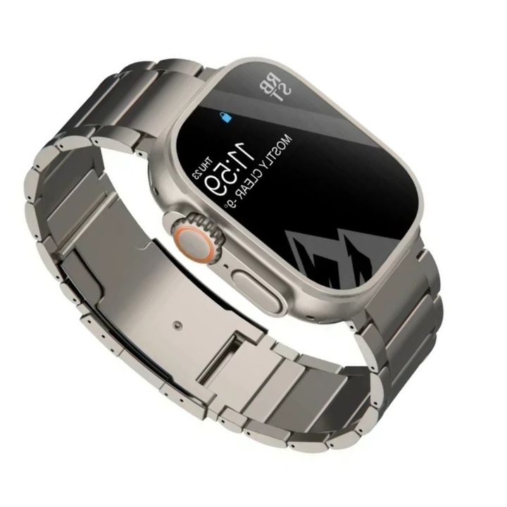 Curea Titan metalica pentru Apple Watch ULTRA, pentru ULTRA 2 (49mm), 42/44/45/49mm, Potrivit pentru scenarii de afaceri si sport, Durabil, Reglabil, Usor de montat, argintie