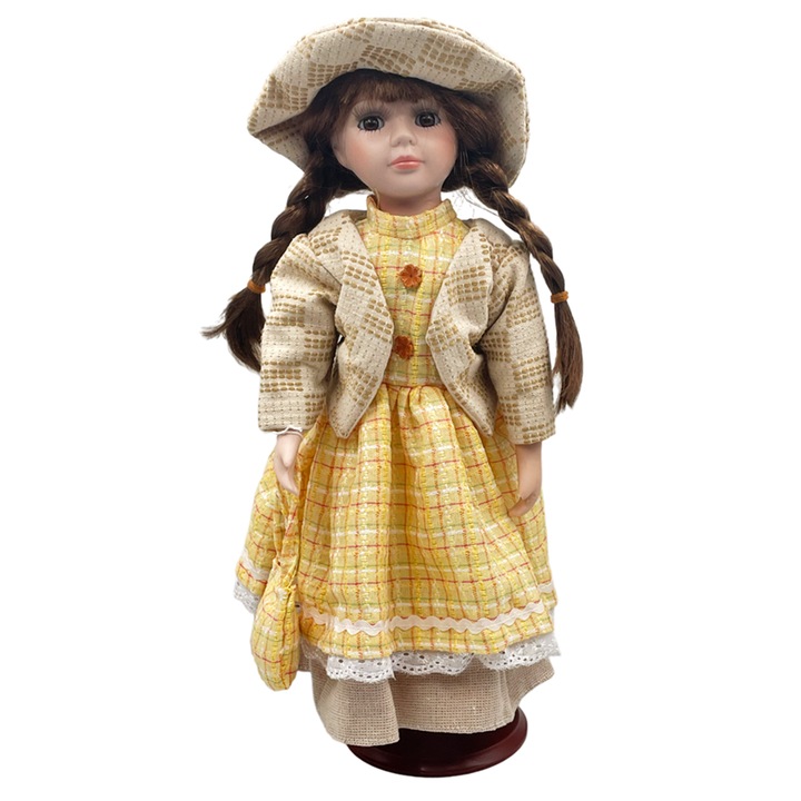 Papusa portelan CAMILLE, 40cm, Par saten