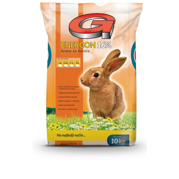Energon, Hrana completa pentru iepuri, sac 10 kg, Amestec complet sub forma de peleti, 16% proteina