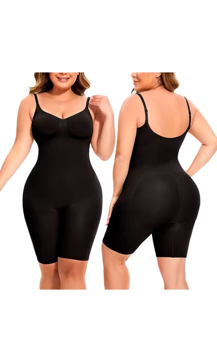 Body Modelator, Cusaturi fine, JustZEN, Modelator Premium pentru Silueta Perfecta, efect compresie si lifting fund, Negru