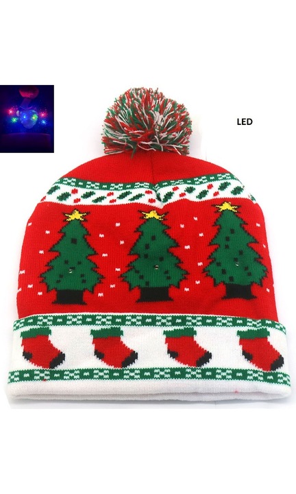 Beanie sapka, LED lámpákkal és téli/karácsonyi modellel, unisex, univerzális méret