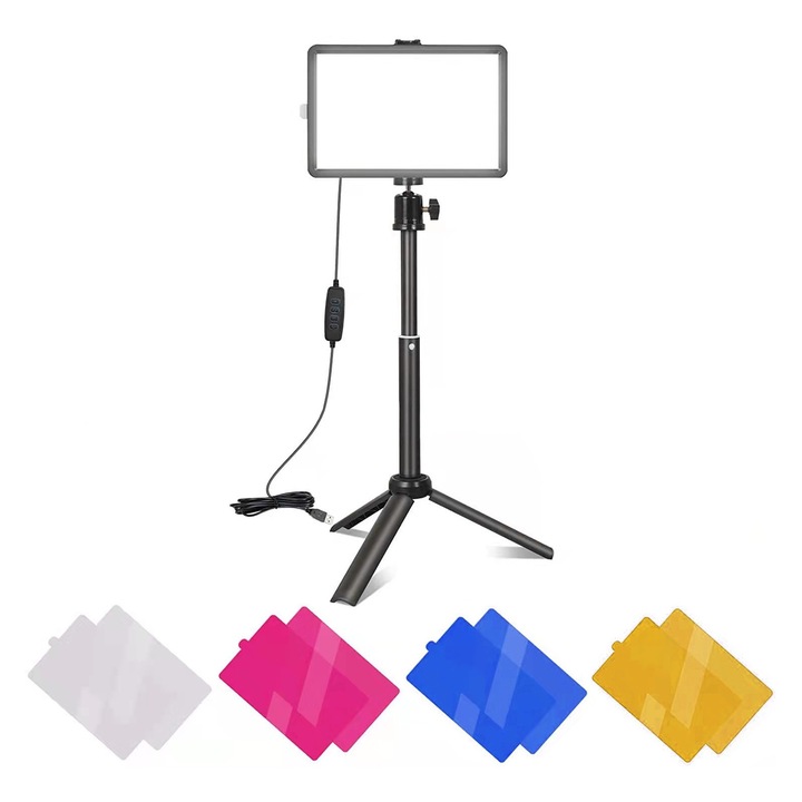 Kit de iluminare video LED Enforose, panou de umplere dimabil, suport tripied ajustabil, 4 filtre colorate, 25cm-46cm
