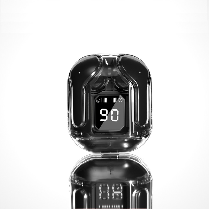 Air31 vezeték nélküli fülhallgató, bluetooth, átlátszó megjelenés, LED kijelző, fekete