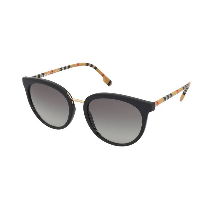 Ochelari de soare dama Burberry Willow BE4316, forma rotunda, culoare neagra, lentile gri, dioptrii disponibile