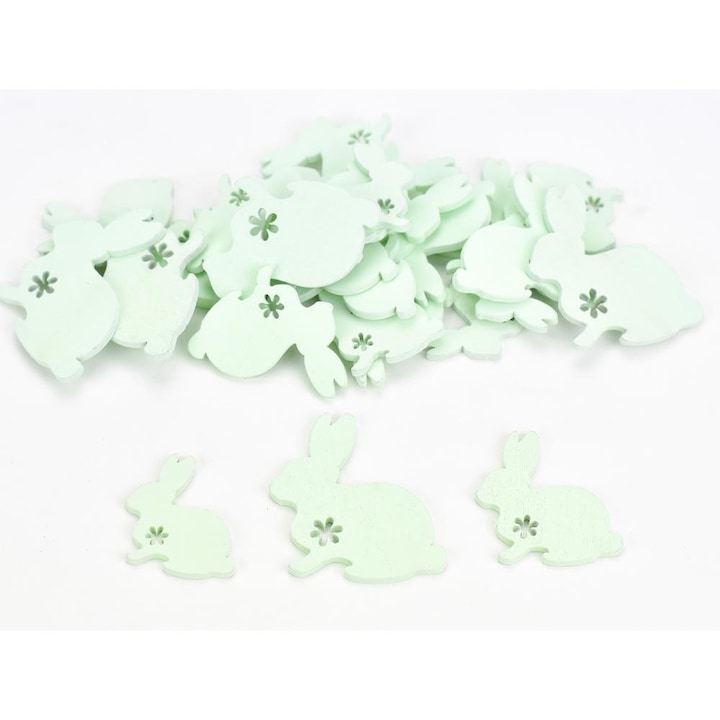Accesoriu decorativ Iepuras verde cu model de flori din lemn 30 buc/pachet