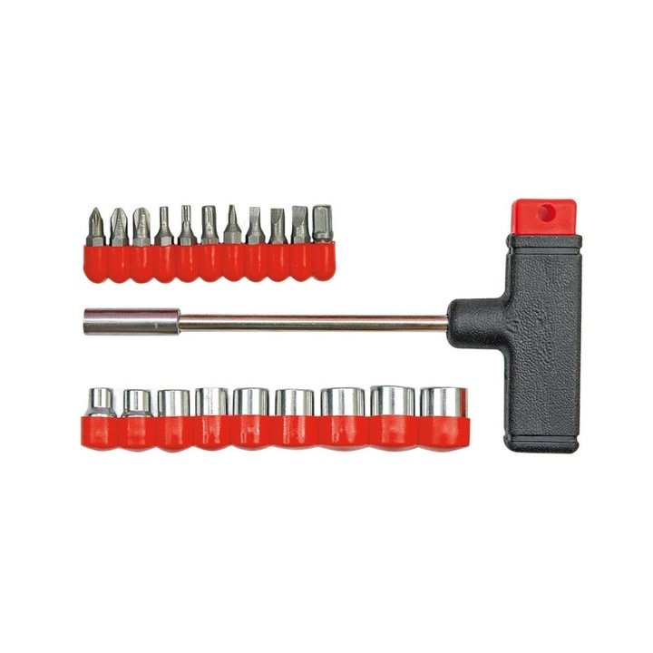 idealSTORE T-típusú csavarhúzó készlet, 21 részes, többfunkciós, egyenes fejek, keresztfejek, hatszögletű, imbusz típusú
