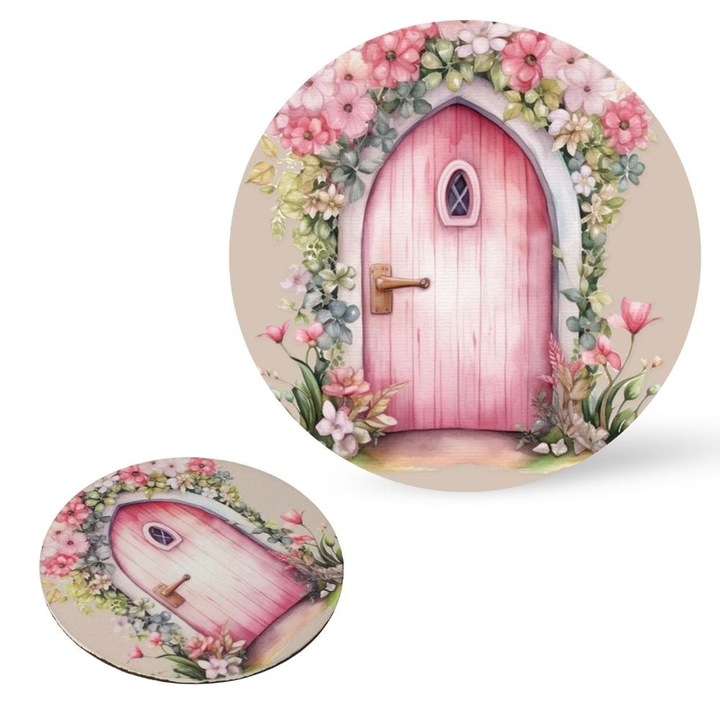 Nyomtatott fa tábla koszorú közép - Tündérajtó rózsaszín 14, 8