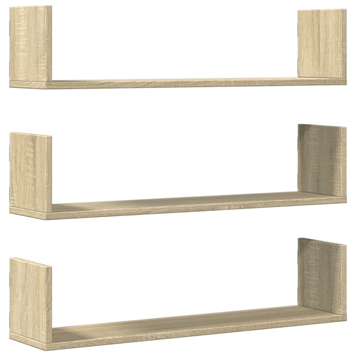 VidaXL 3 db sonoma tölgy színű szerelt fa fali polc 80 x 18 x 18 cm 6.69 kg 853292