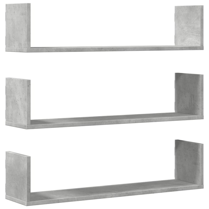 VidaXL 3 db betonszürke szerelt fa fali polc 80 x 18 x 18 cm 6.69 kg 853293