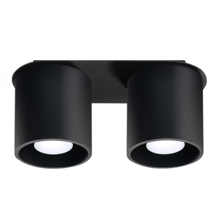 Lampa de tavan Orbis negru din aluminiu, 2 becuri cilindrice moderne de interior