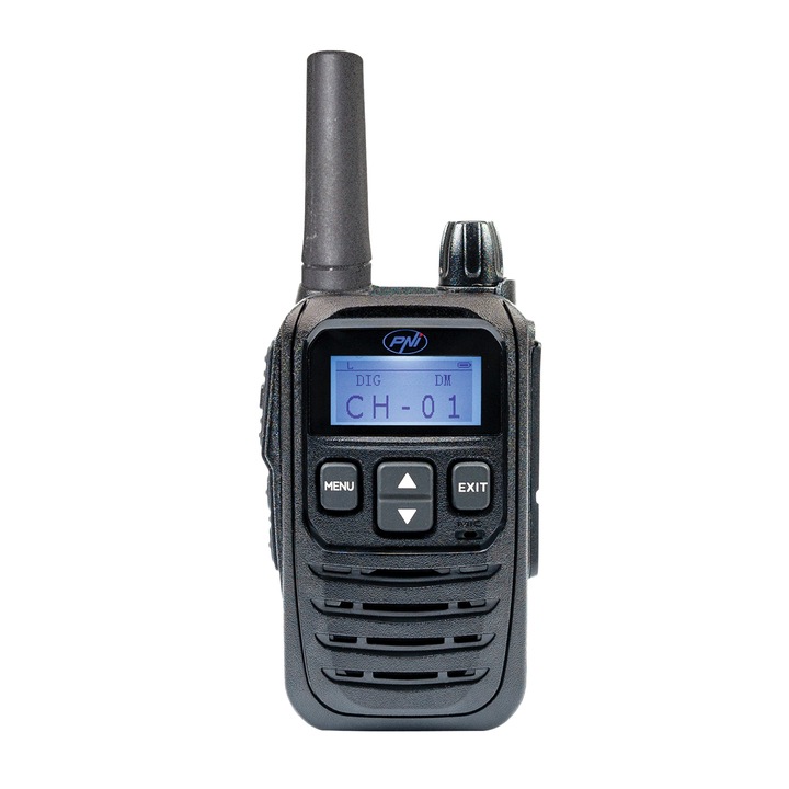 Радиостанция PNI DMR R45, цифрова и аналогова, 400MHz - 470MHz, 16 цифрови канала и 99 аналогови канала, функция за запис на глас, Li-Ion 2000mAh батерия