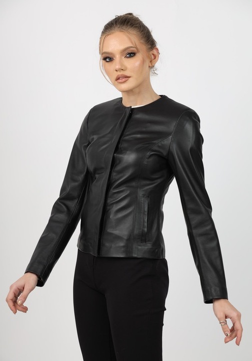 Geaca de Dama din Piele de Miel, Model Irene, Negru