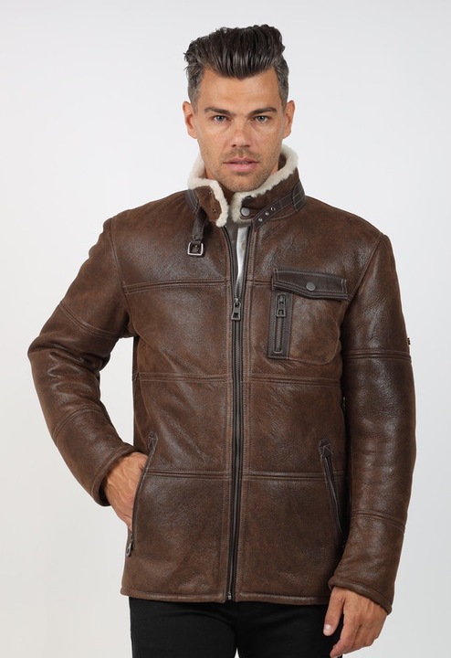 Cojoc de Barbati din Blana de Miel, Model Florin, Maro inchis