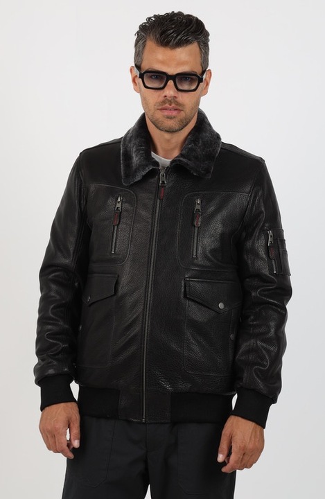 Geaca de Barbati din Piele de Miel, Imblanita, Model Zian, Negru