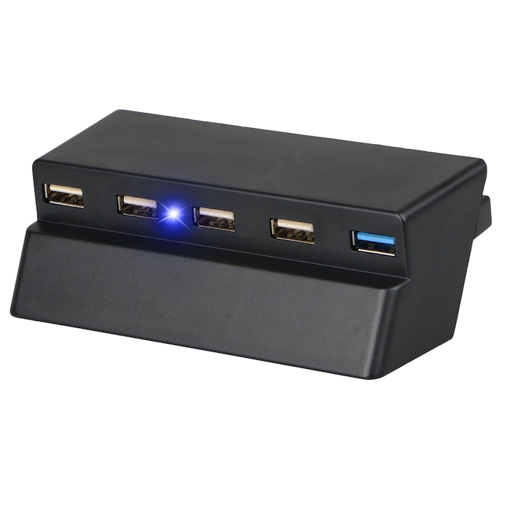 5-портов USB хъб за Sony Playstation 4 Slim конзоли, USB 3.0, елегантен дизайн, LED индикатор