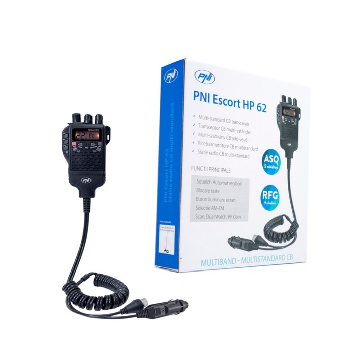 idealSTORE Rdio CB Station Portable PNI Escort HP62AC с BNC антена и държач за батерия, Честота 26, 965-27, 405 MHz, Бутон за авариен канал 9/19, ASQ, SQ, LCR, Roger Beep Не е посочено, Максимална мощност (W) 150 W PEP, тип магнитна основа