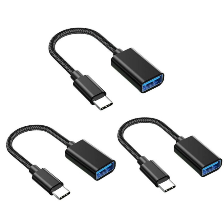 USB C към USB 3.0 адаптер 3 пакета, USB-C към USB адаптер, USB Type-C към USB, Thunderbolt 3 към USB OTG адаптерен кабел за Macbook Pro/Air 2020/2018, за iPad Pro 2020, Galaxy S20 S20+, Google Pixel и много други, LEIISVK, черен