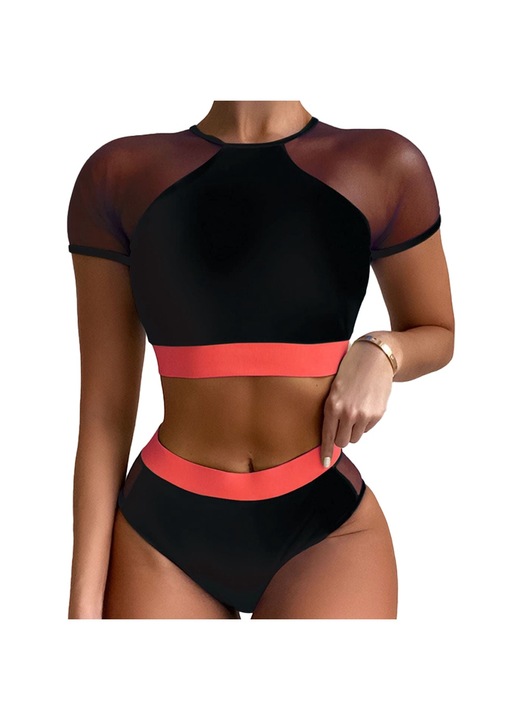 Női fürdőruha, AMRINUGL, bikini magas derékkal, hálós, fekete, nylon, M INTL