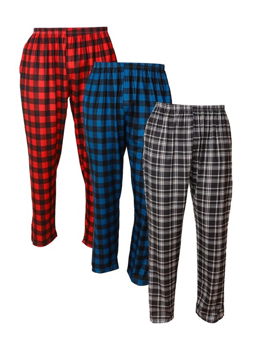 Férfi nadrág szett, 3 pár, poliészter kockás mintás, Többszínű